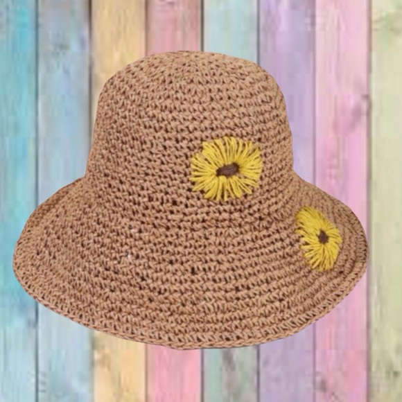 Accessories - Khaki Flower Decor Straw Hat